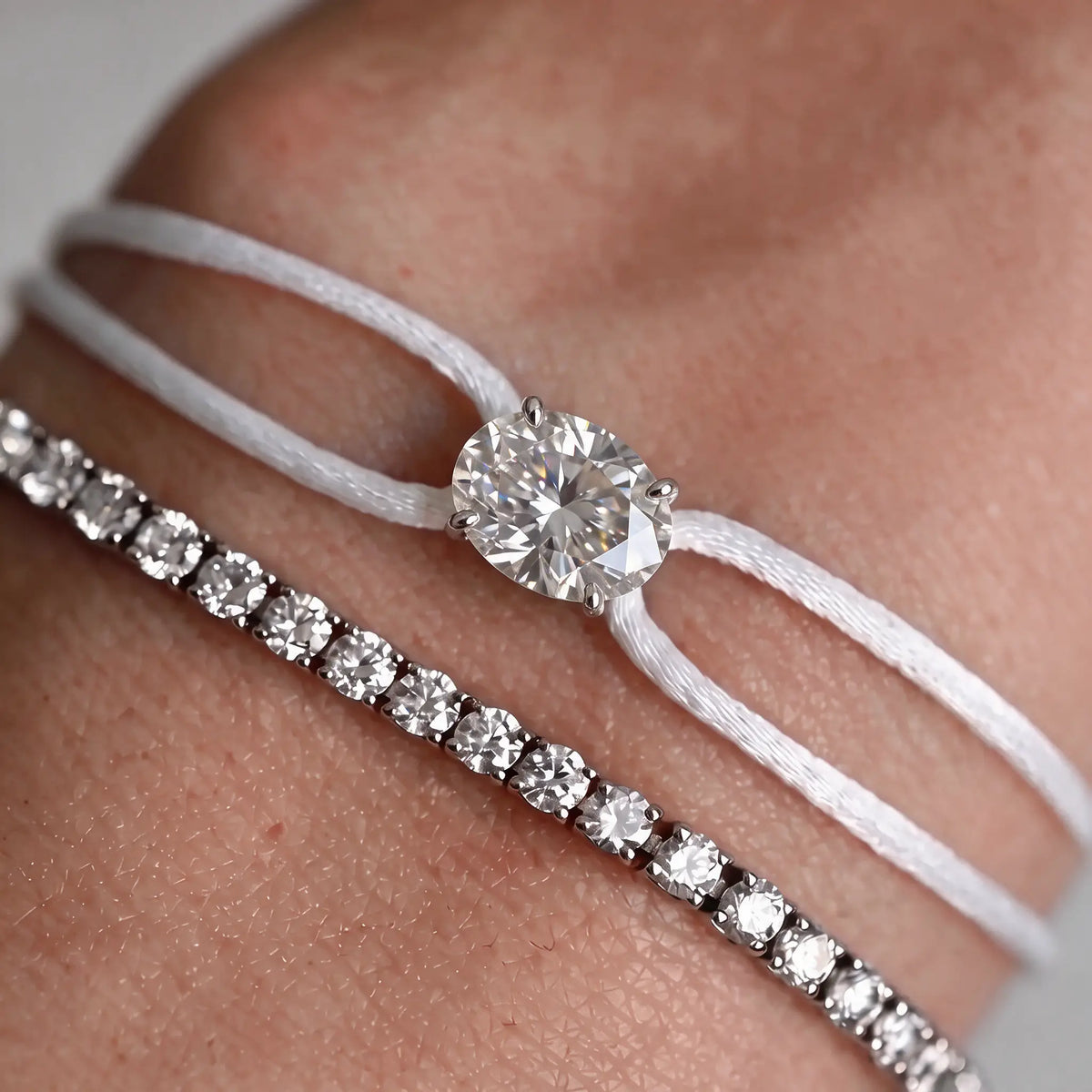 Diamond Satin Bracelet - Oval, White