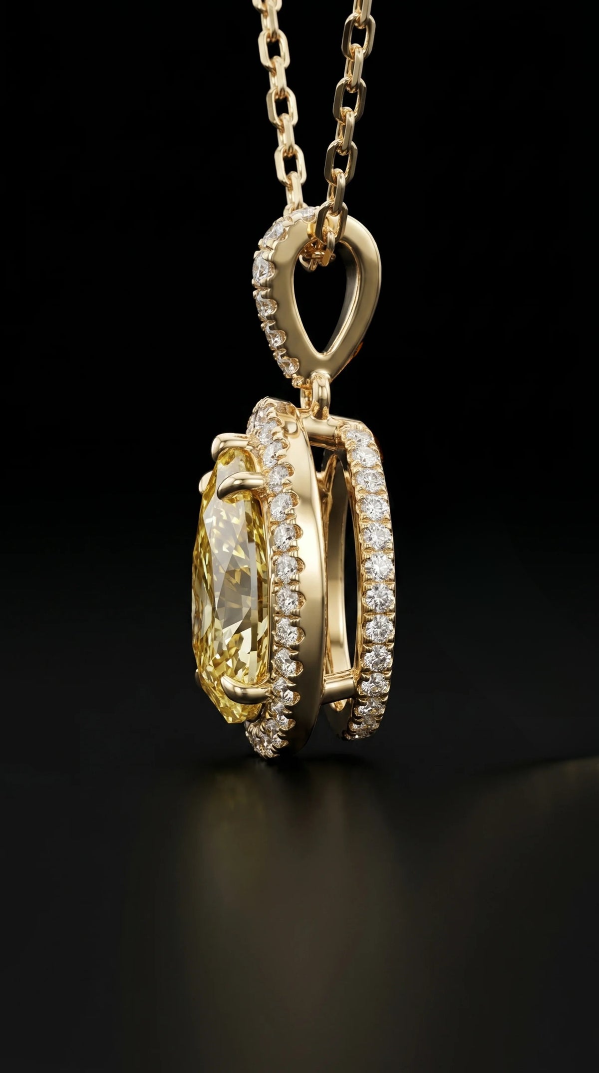 Yellow Diamond Pear Pendant with Halo - 3