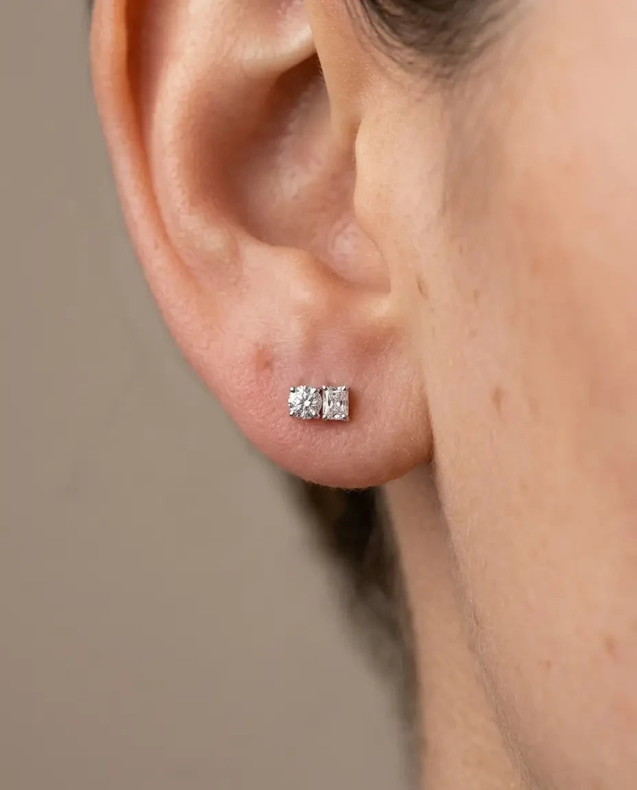 Diamond Studs - Two Diamonds - Round & Radiant - 4
