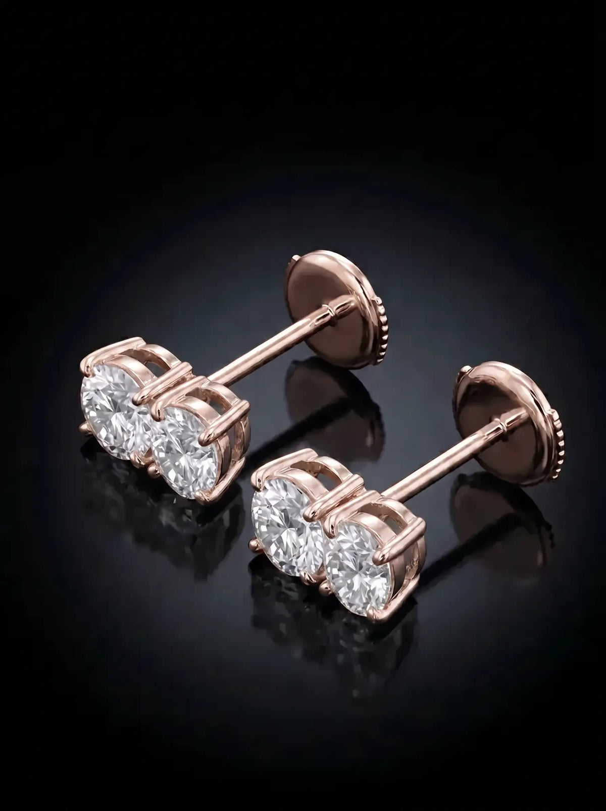 Diamond Studs - Two Diamonds - Round & Round, Rose Gold