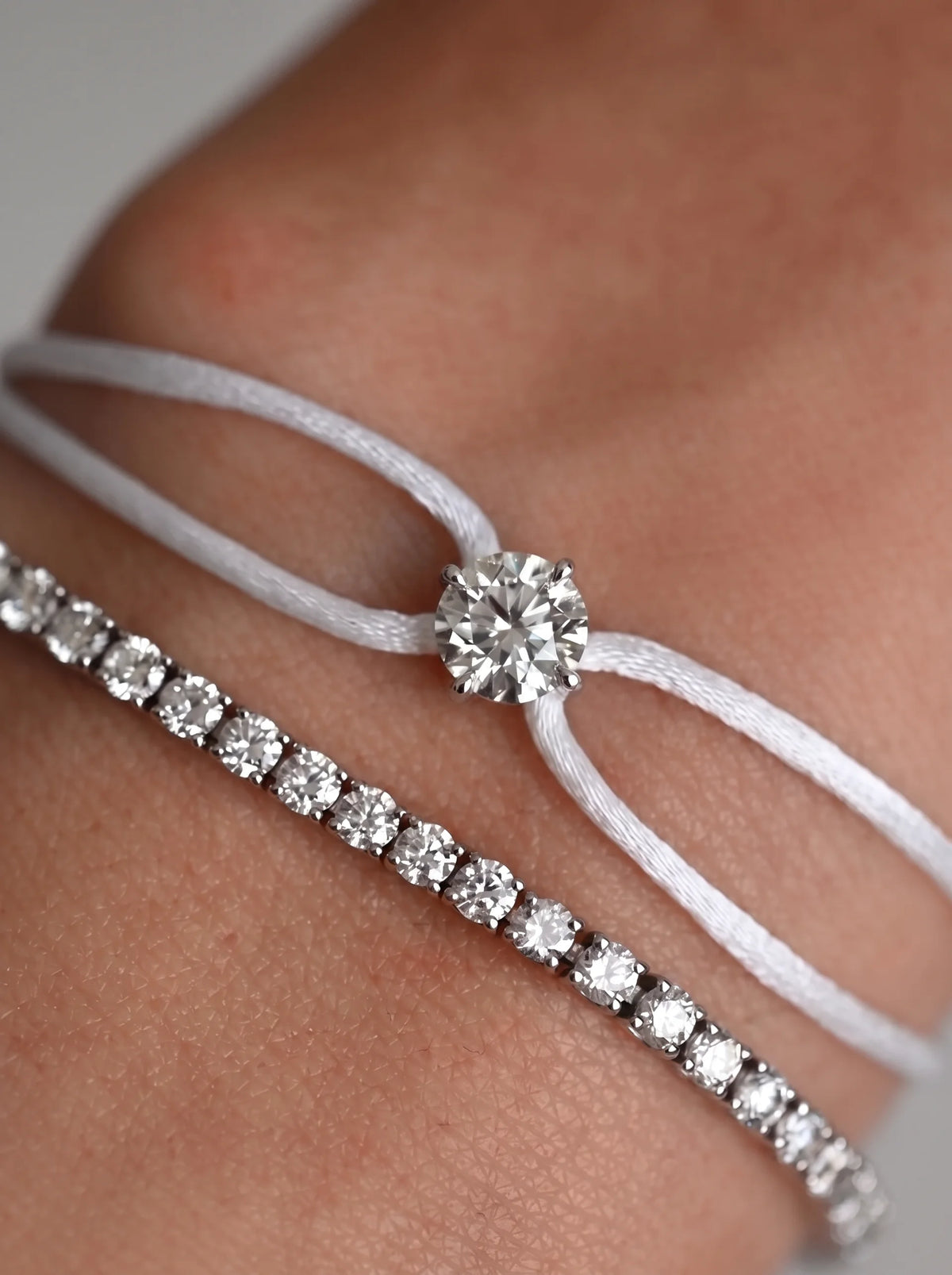 Diamond Satin Bracelet - Round, White
