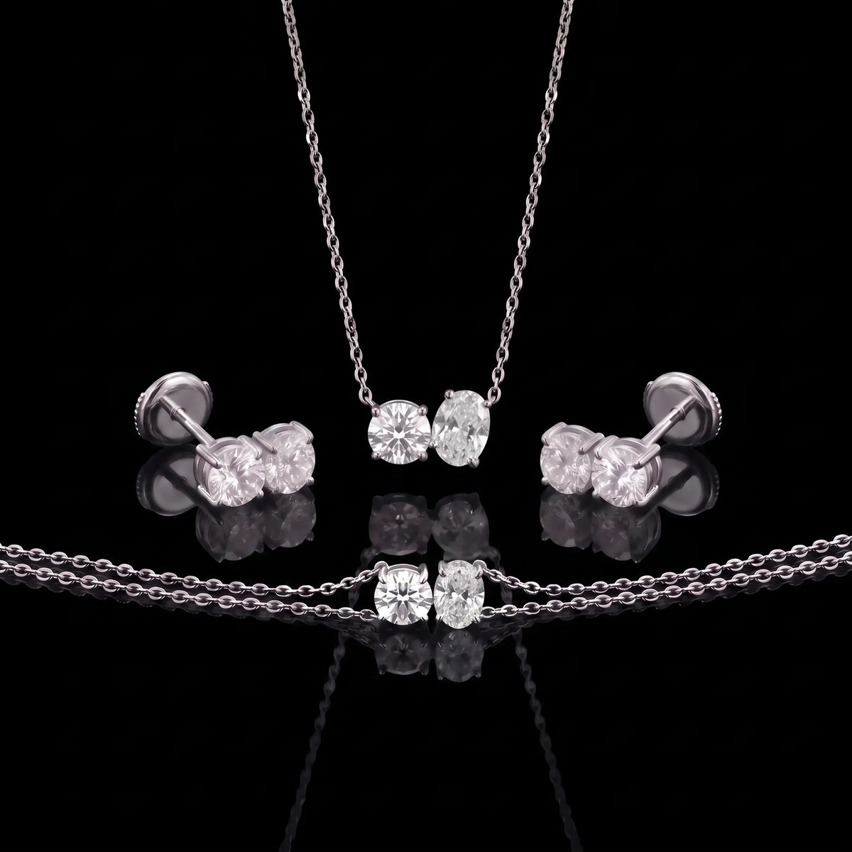 Diamond Set - Two Diamonds - Round & Oval, White Gold