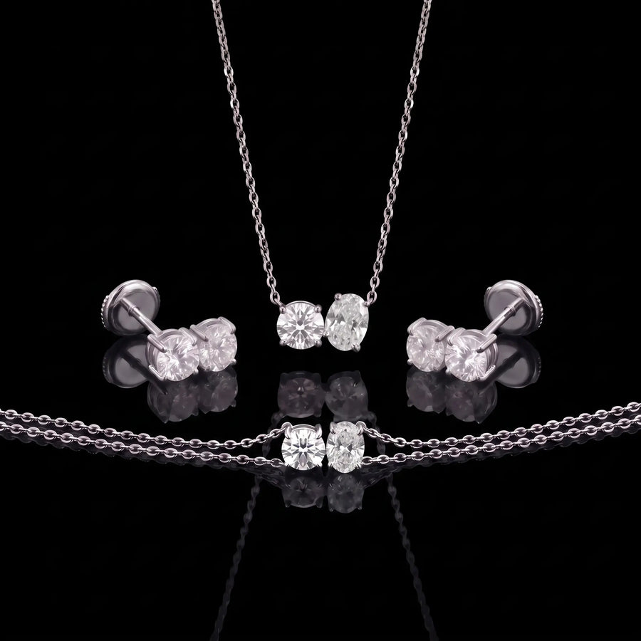 Diamond Set - Two Diamonds - Round & Oval, White Gold