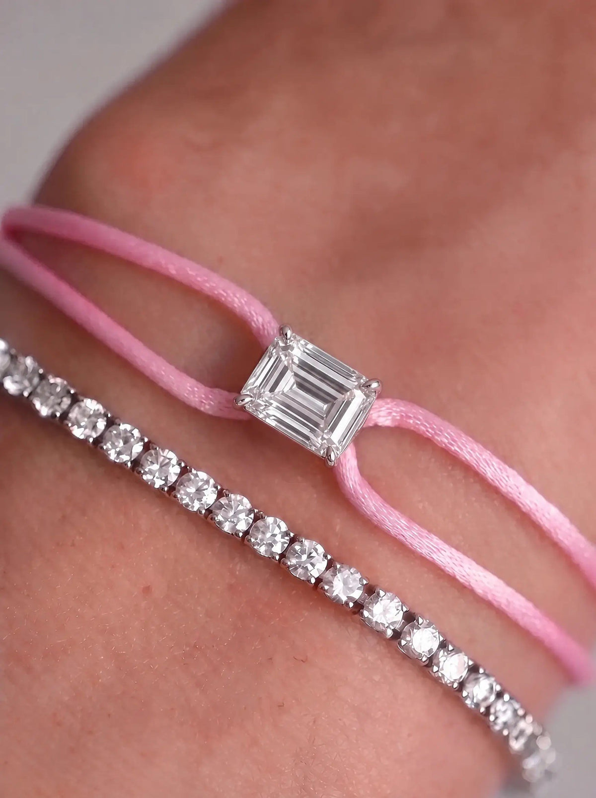 Diamond Satin Bracelet - Emerald, Pink