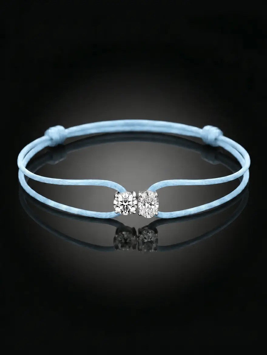 Diamond Satin Bracelet - Two Diamonds - Round & Oval, Blue