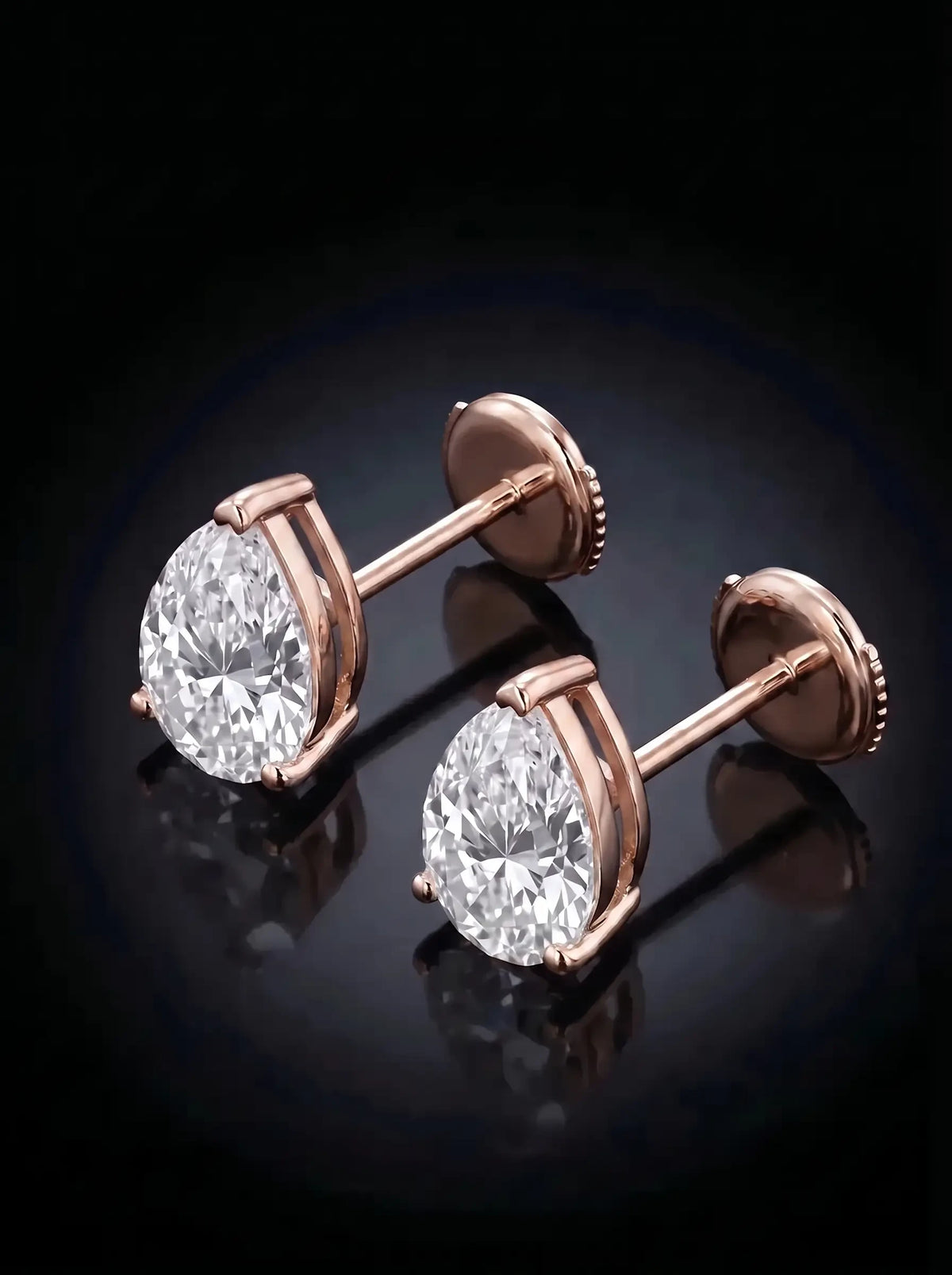 Diamond Studs - Pear - One Carat, Rose Gold