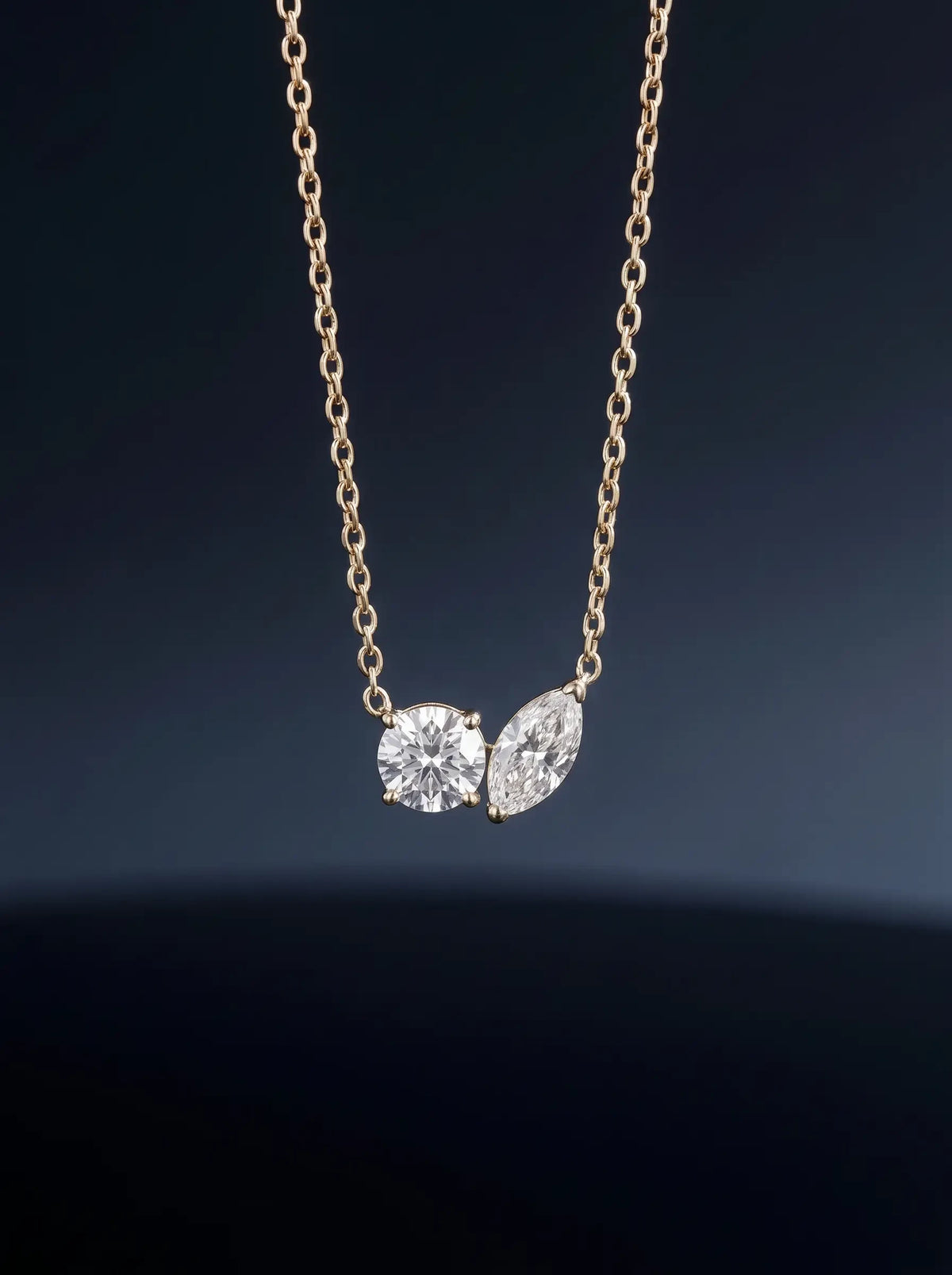 Diamond Necklace - Two Diamonds - Round & Marquise - 2