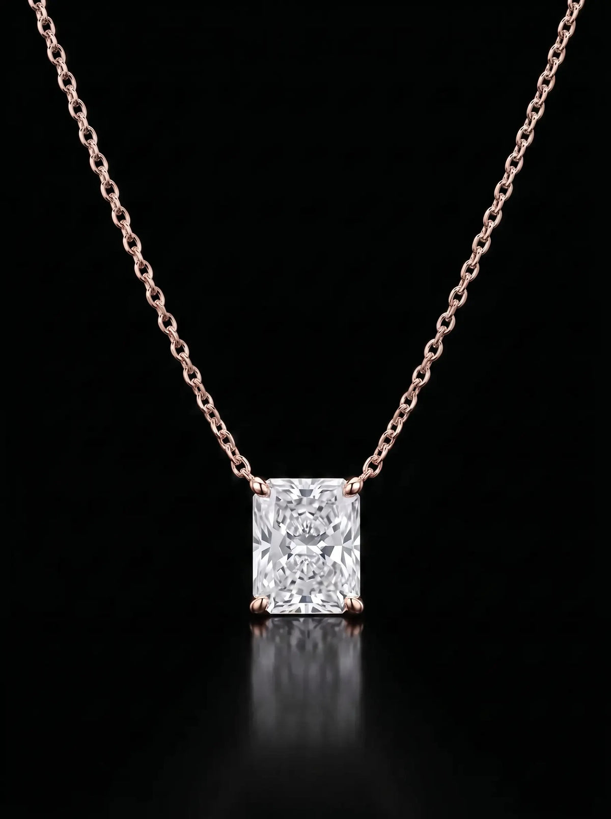 Diamond Necklace - Radiant - One Carat, Rose Gold