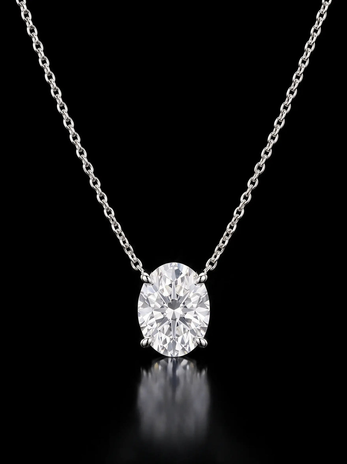 Diamond Necklace - Oval - One Carat, White Gold