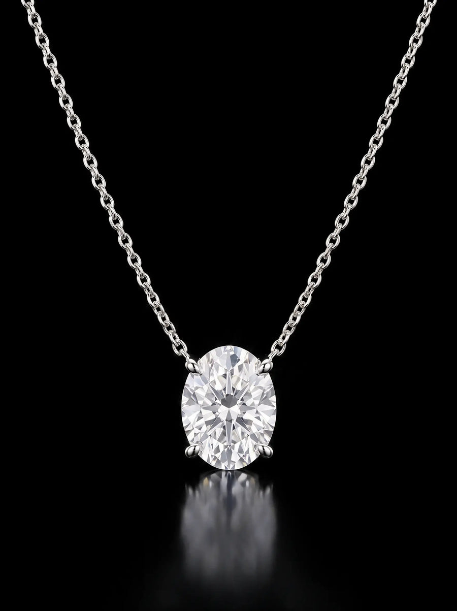 Diamond Necklace - Oval - One Carat, White Gold