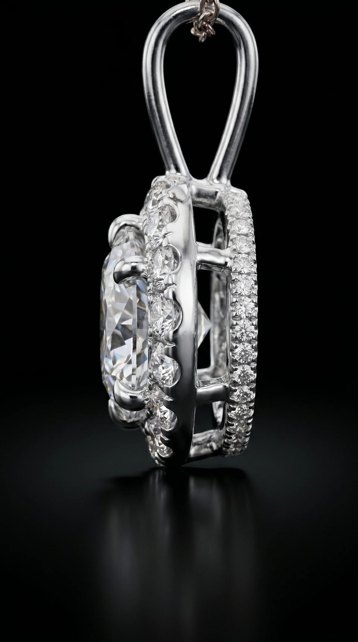 Round Diamond Necklace with Halo - Drop Pendant - 3