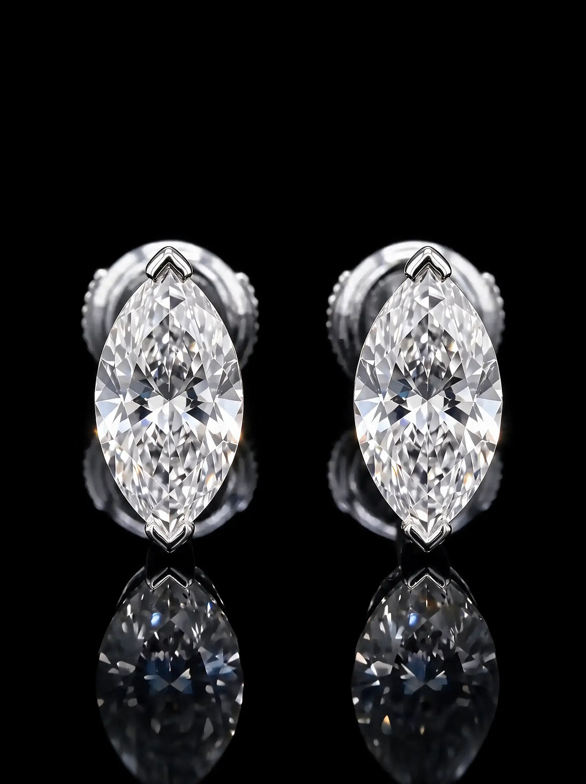 Diamond Studs - Marquise - One Carat, White Gold