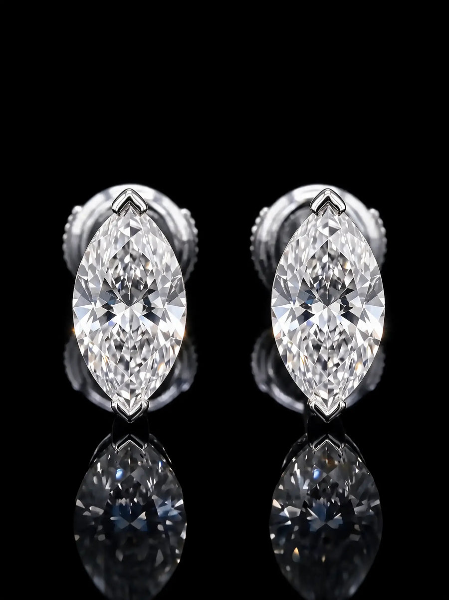 Diamond Studs - Marquise - One Carat, White Gold