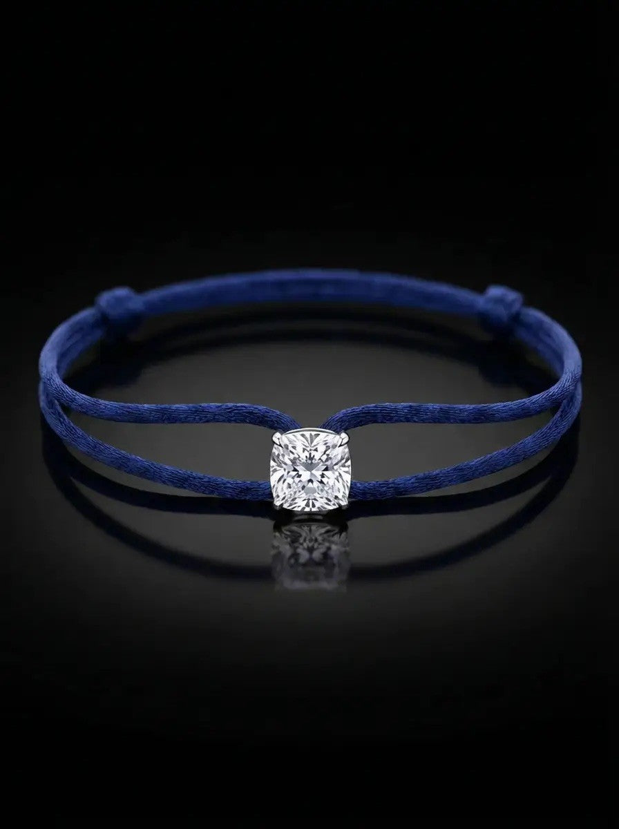 Diamond Satin Bracelet - Cushion, Dark Blue