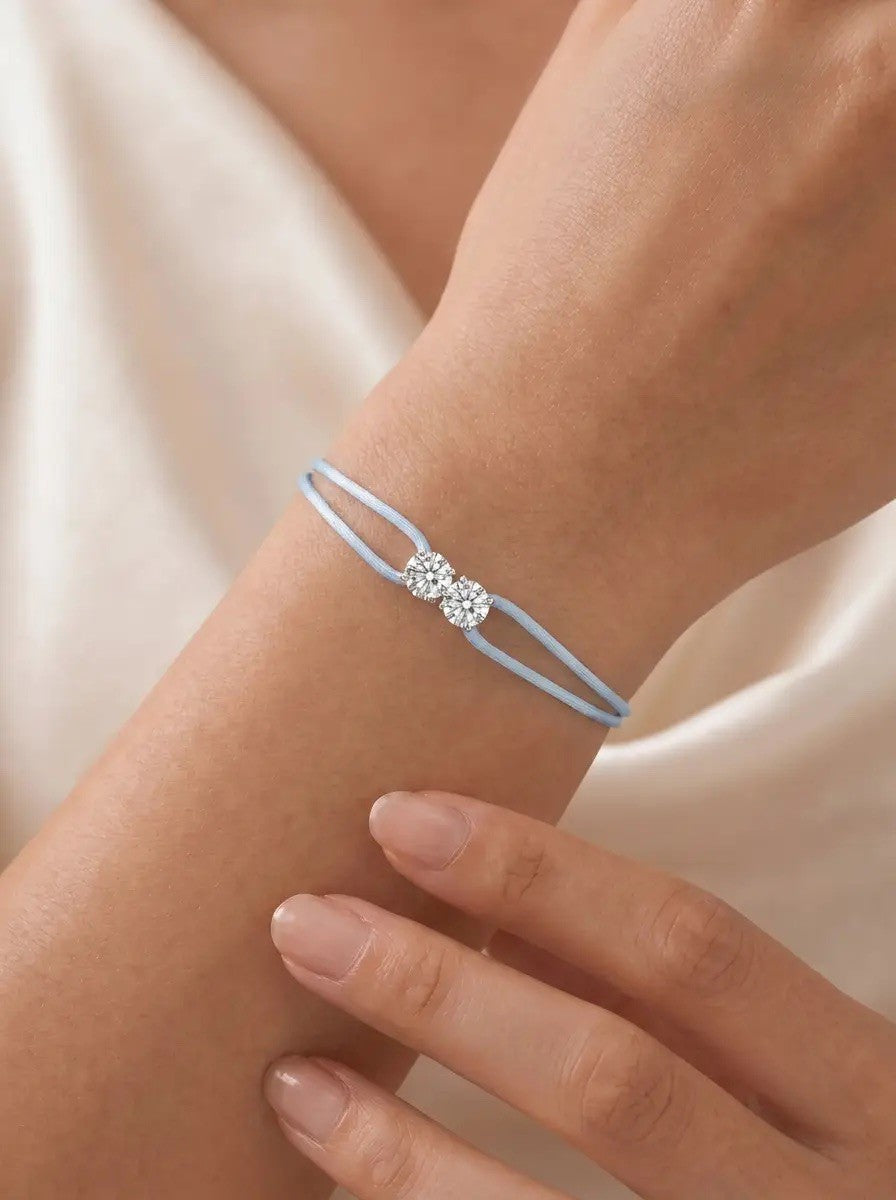 Diamond Satin Bracelet - Two Diamonds - Round & Round, Blue