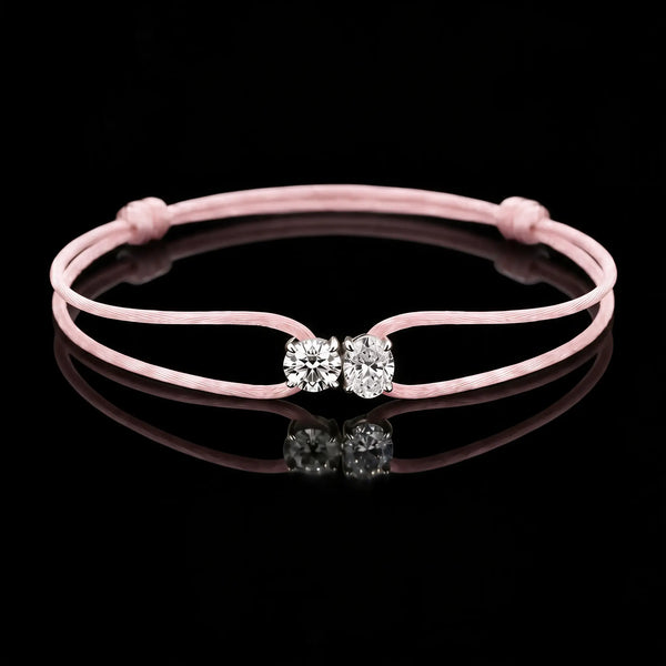 Diamond Satin Bracelet - Two Diamonds - Round & Oval
