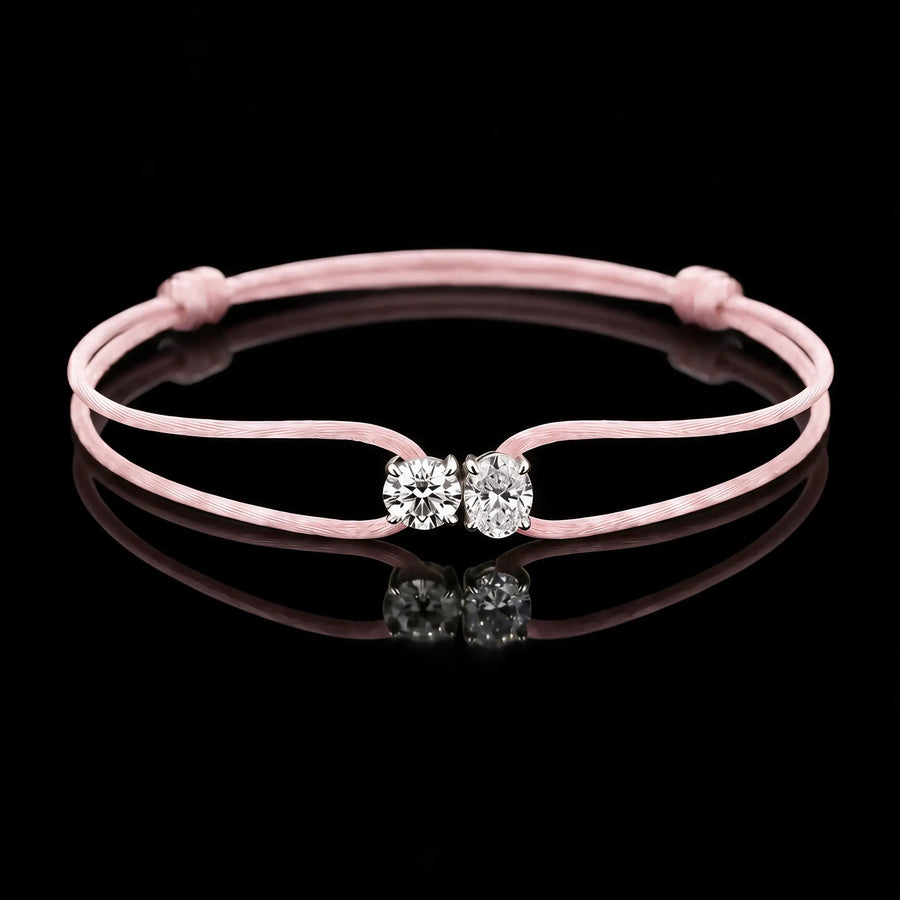 Diamond Satin Bracelet - Two Diamonds - Round & Oval