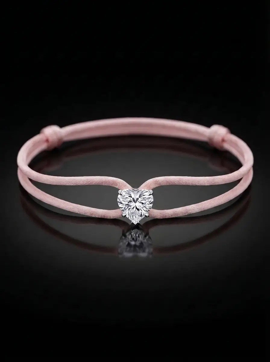 Diamond Satin Bracelet - Heart, Pink