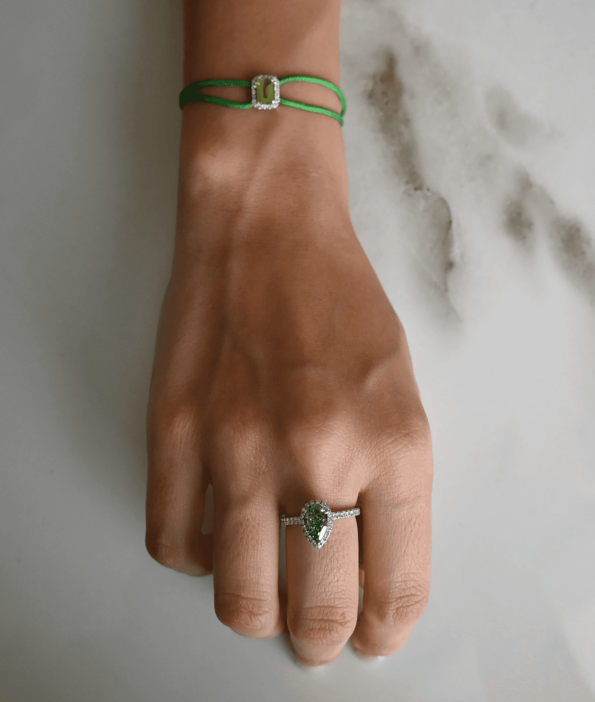 Pear Green Diamond Ring with Halo - 3