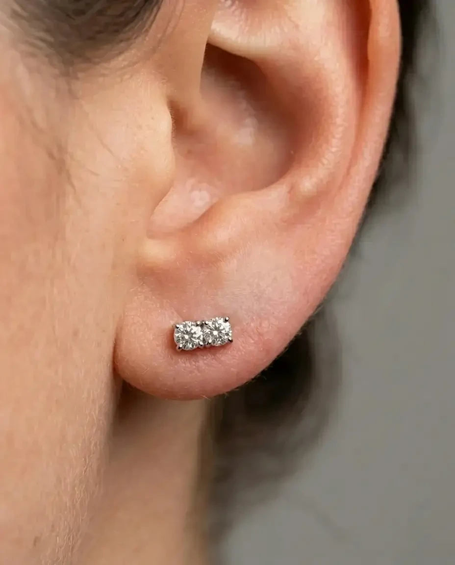 Diamond Studs - Two Diamonds - Round & Round - 4