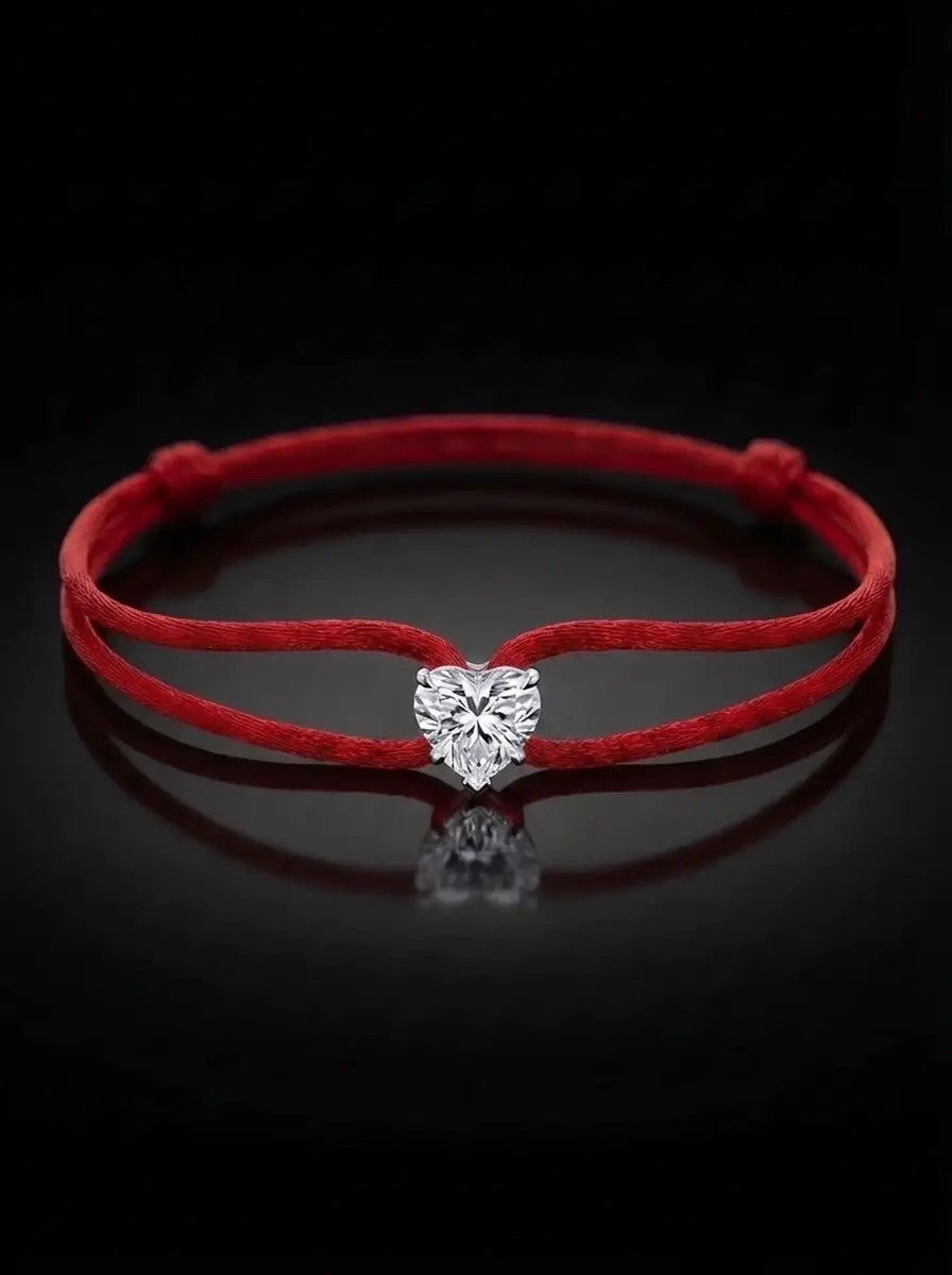 Diamond Satin Bracelet - Heart, Red