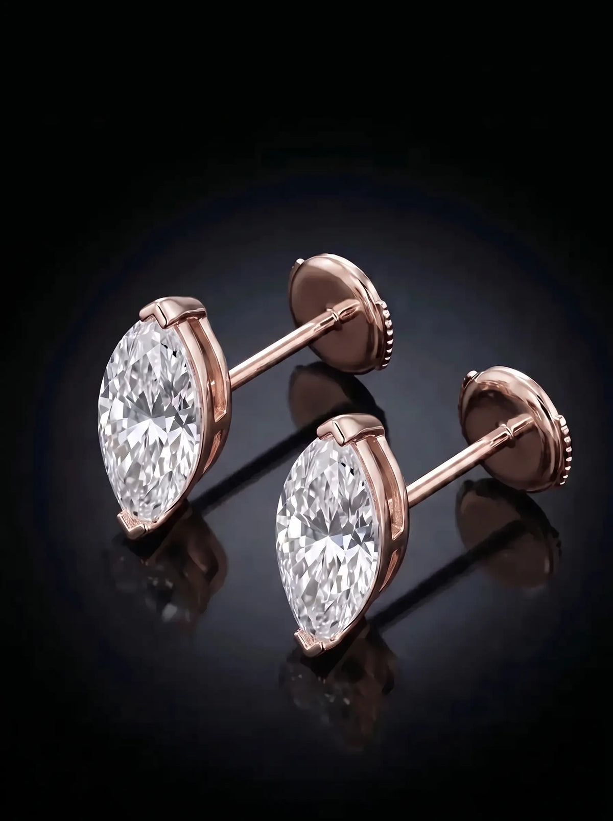 Diamond Studs - Marquise - One Carat, Rose Gold