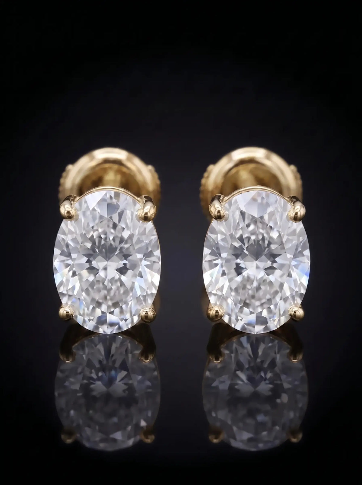 Diamond Studs - Oval - One Carat, Yellow Gold
