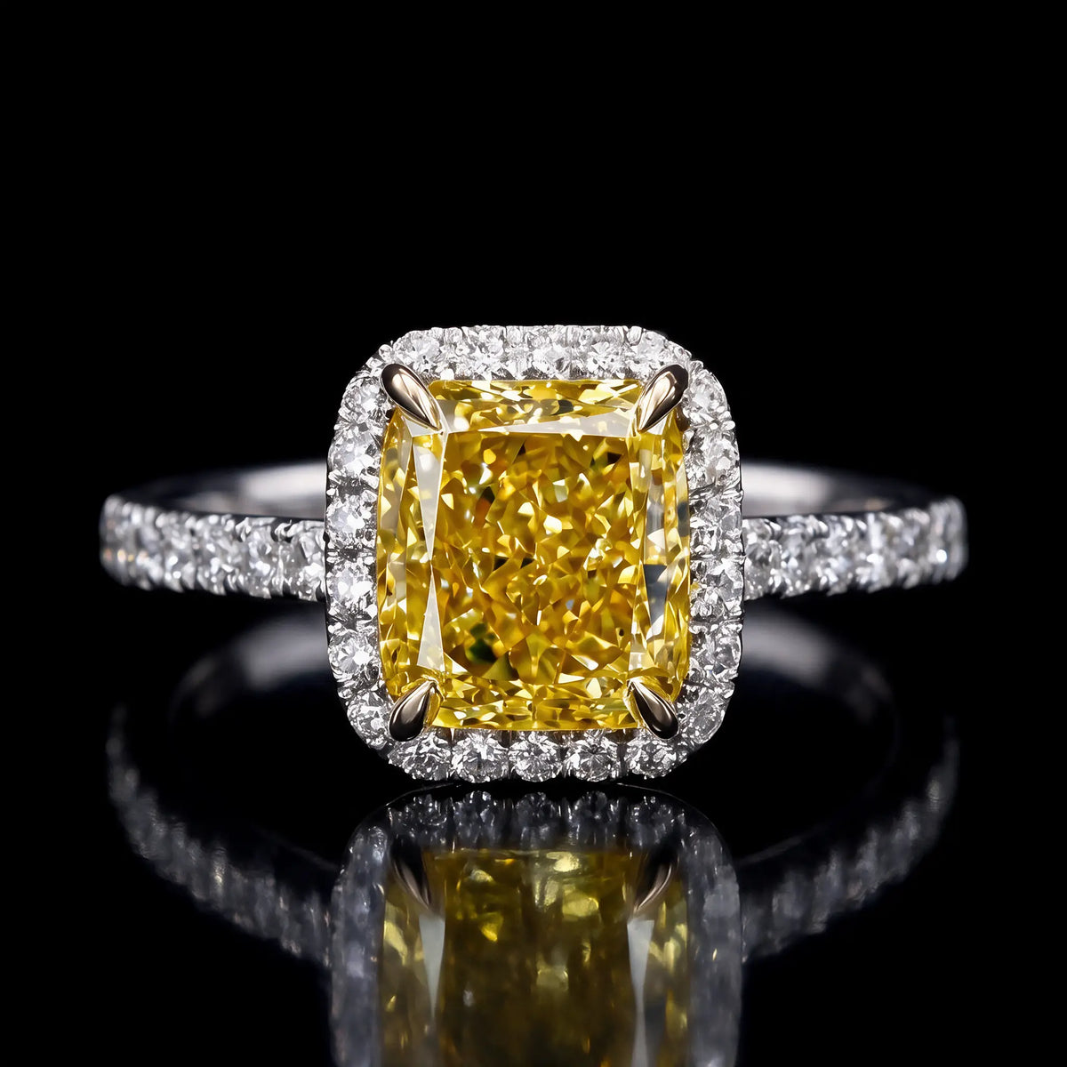 Cushion Yellow Diamond Ring with Halo