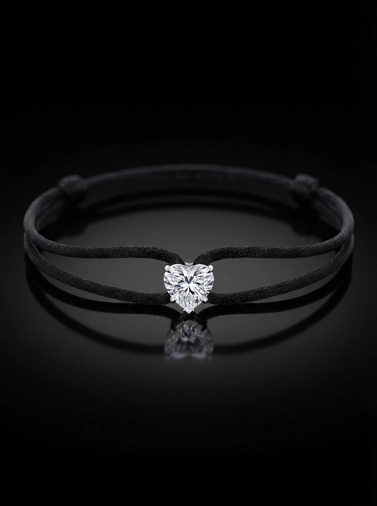 Diamond Satin Bracelet - Heart, Black