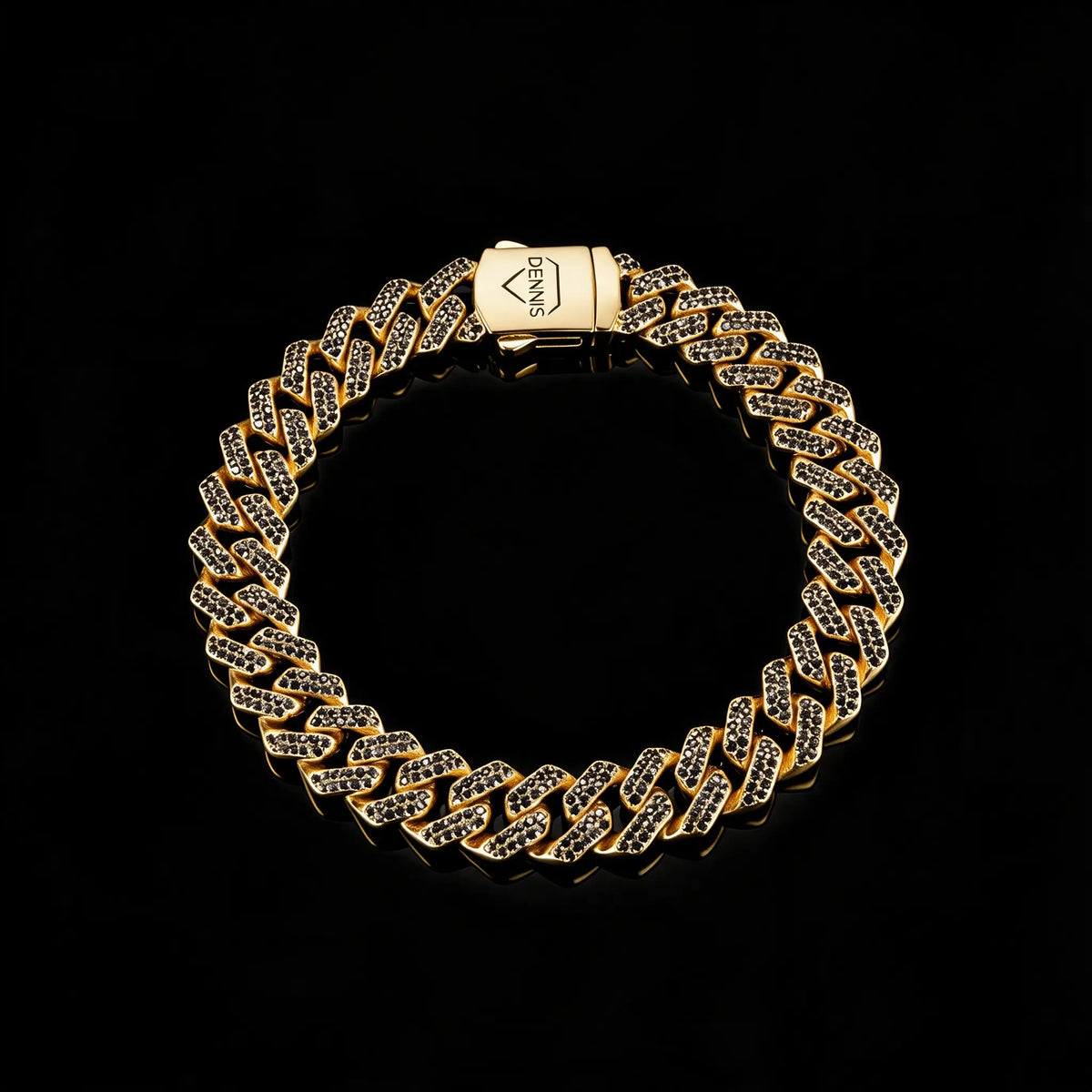 Natural Diamond Cuban Bracelet 12MM - Yellow Gold