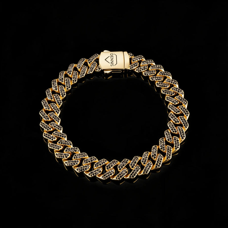 Natural Diamond Cuban Bracelet 12MM - Yellow Gold