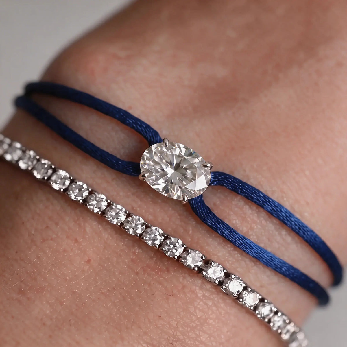 Diamond Satin Bracelet - Oval, Dark Blue