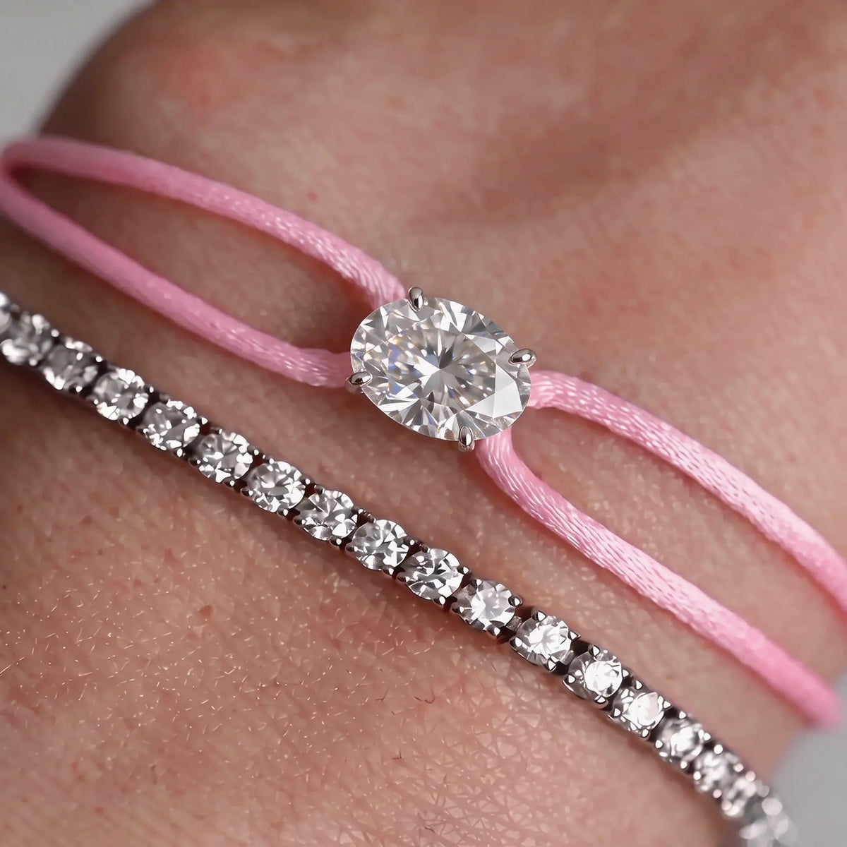 Diamond Satin Bracelet - Oval, Pink