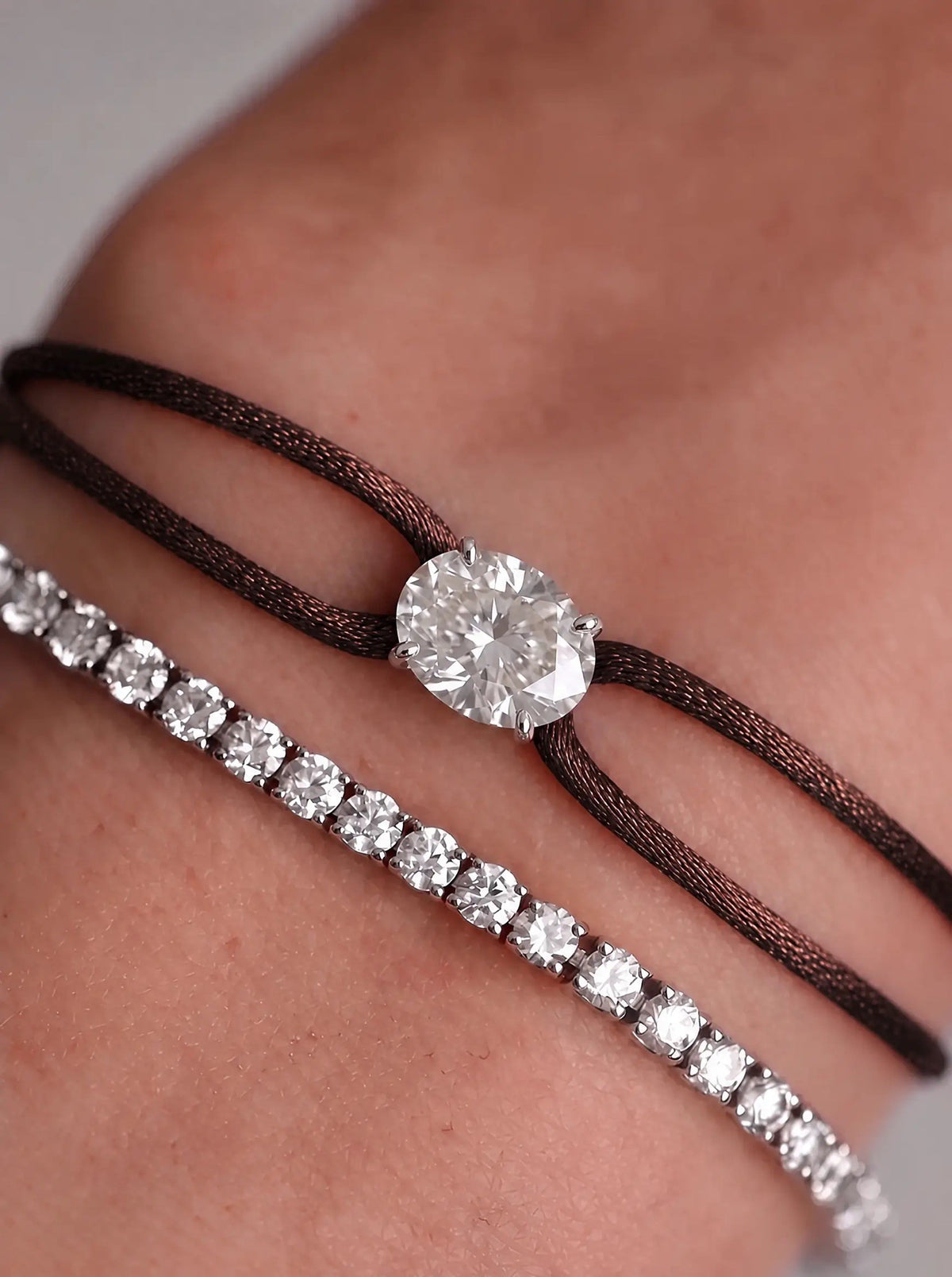 Diamond Satin Bracelet - Oval, Brown