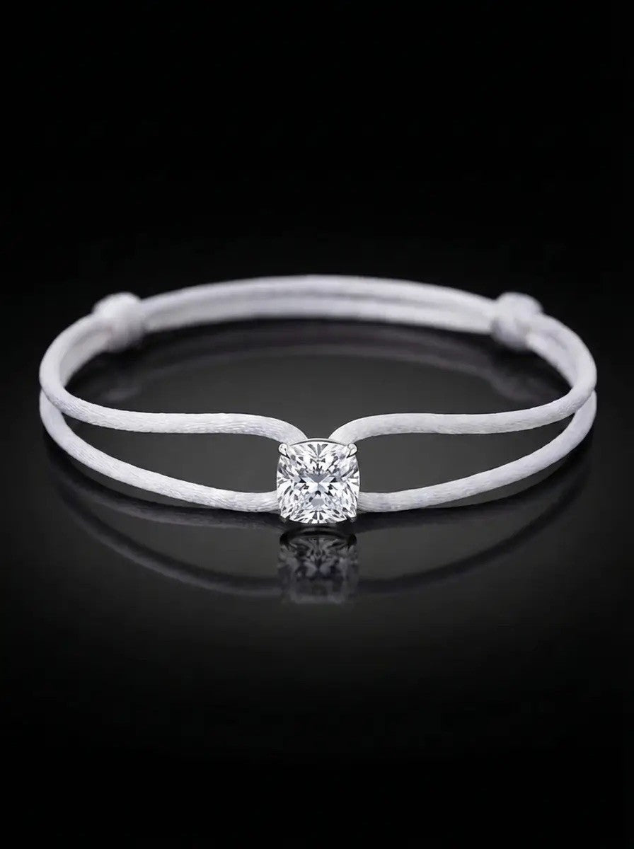 Diamond Satin Bracelet - Cushion, White