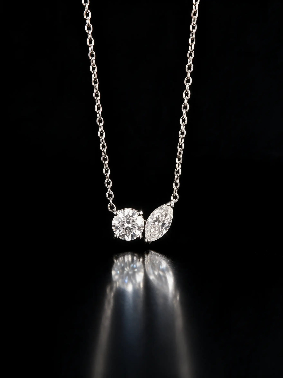 Diamond Necklace - Two Diamonds - Round & Marquise