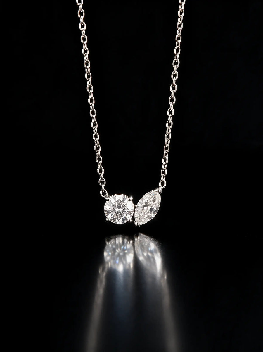 Diamond Necklace - Two Diamonds - Round & Marquise