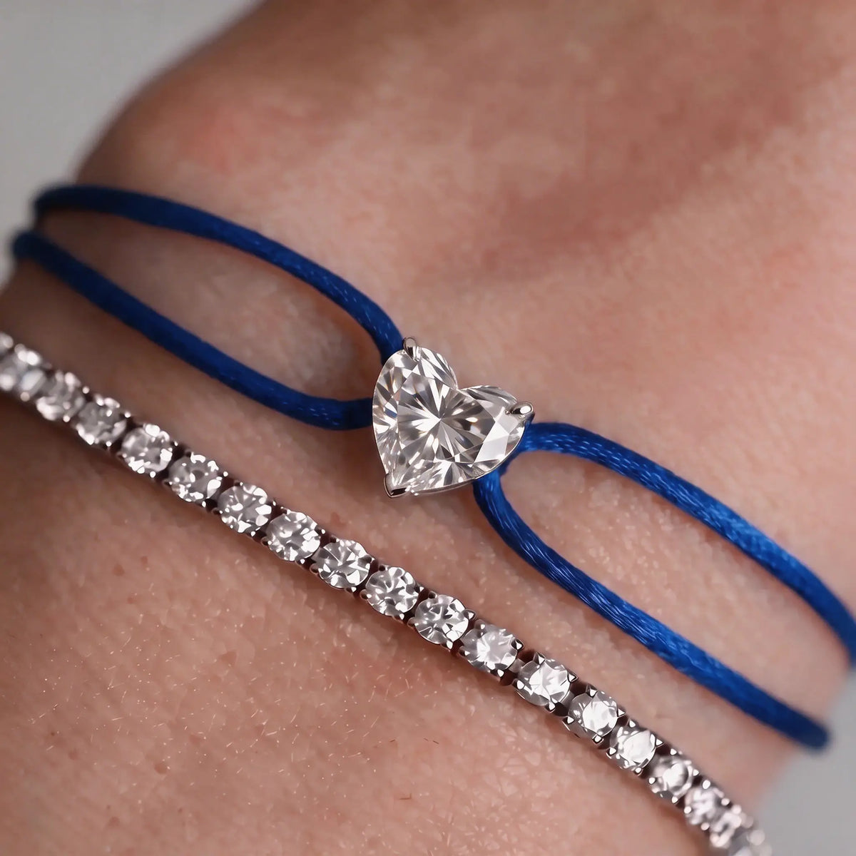 Diamond Satin Bracelet - Heart, Dark Blue