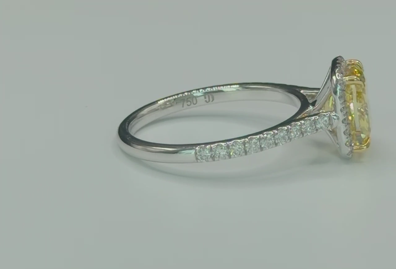 Cushion Yellow Diamond Ring with Halo video