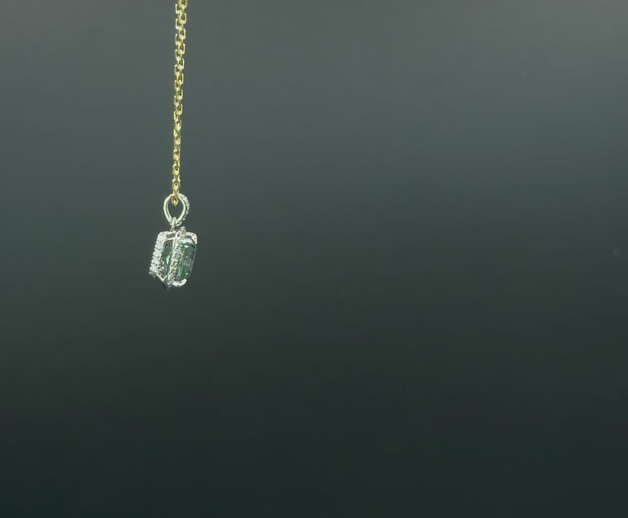 Green Diamond Cushion Necklace with Halo video