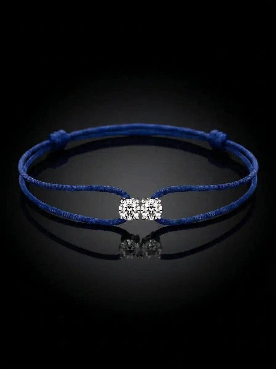 Diamond Satin Bracelet - Two Diamonds - Round & Round, Dark Blue