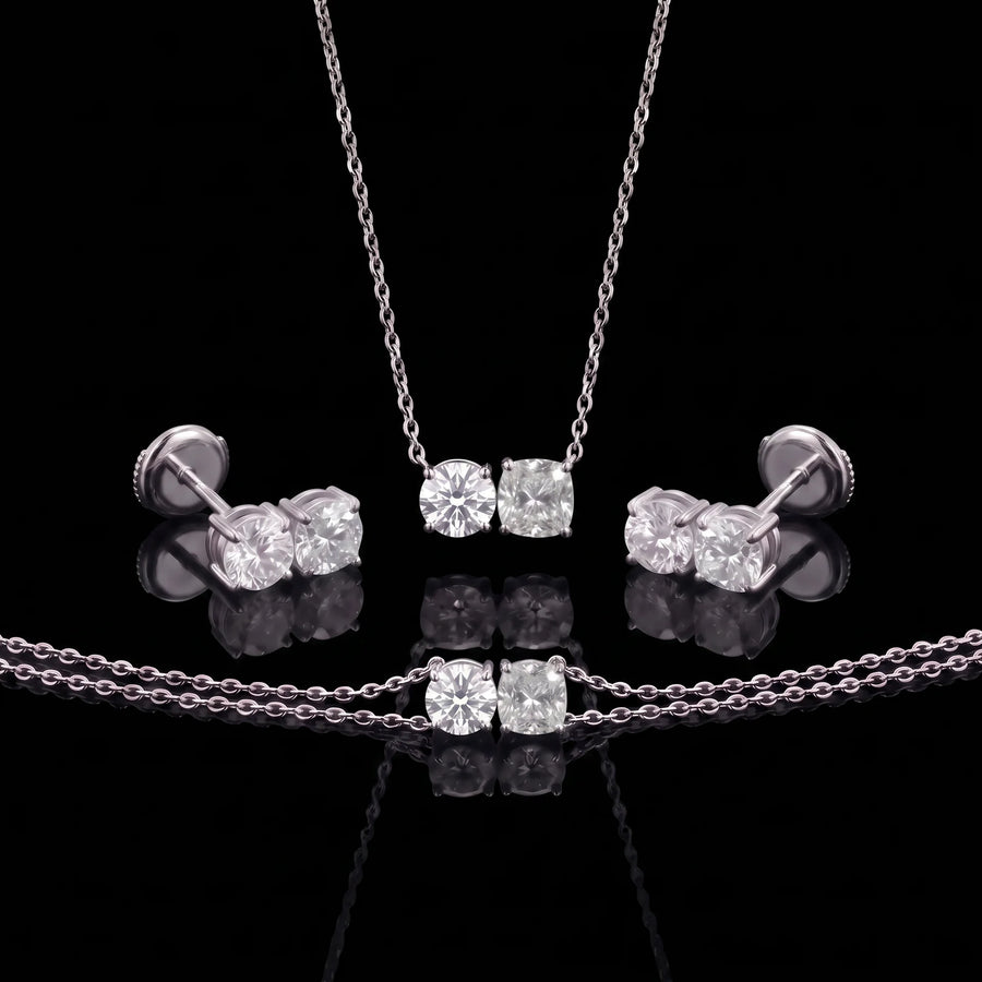 Diamond Set - Two Diamonds - Round & Cushion, White Gold