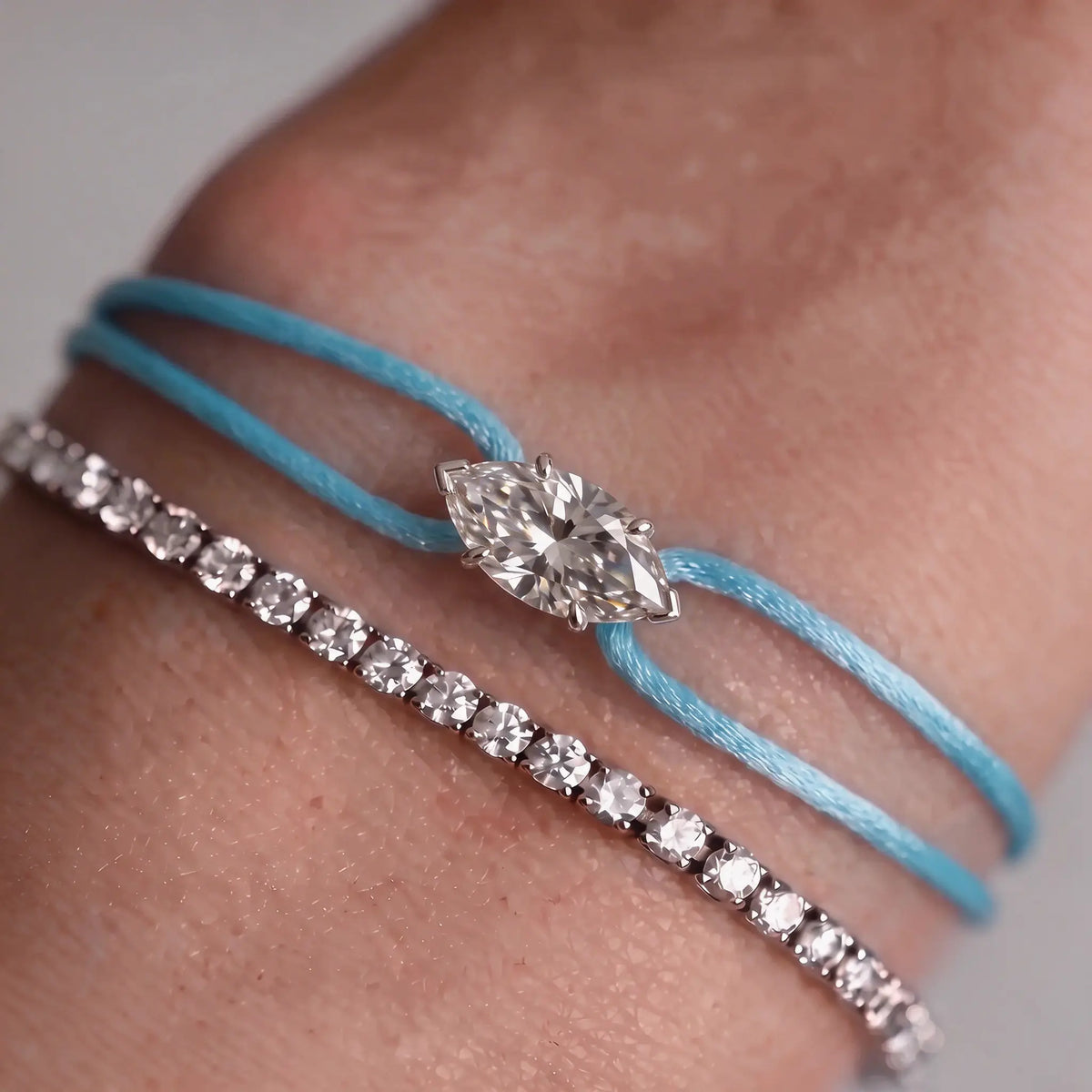 Diamond Satin Bracelet - Marquise, Blue