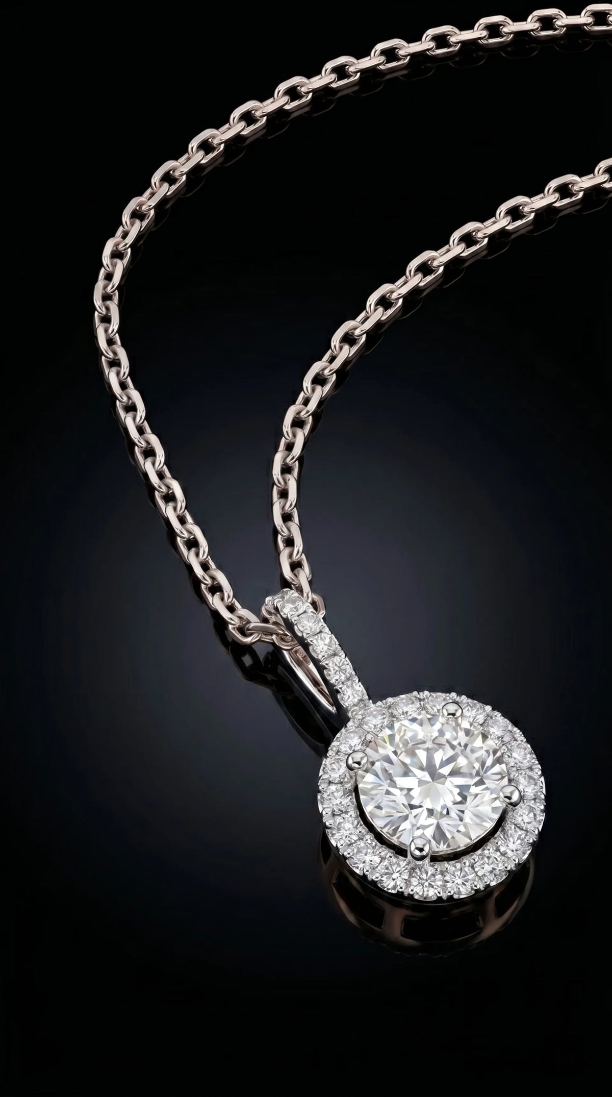 Round Diamond Necklace with Halo - Drop Pendant - 2