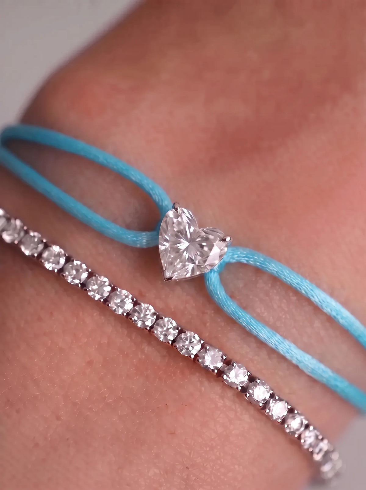 Diamond Satin Bracelet - Heart, Blue
