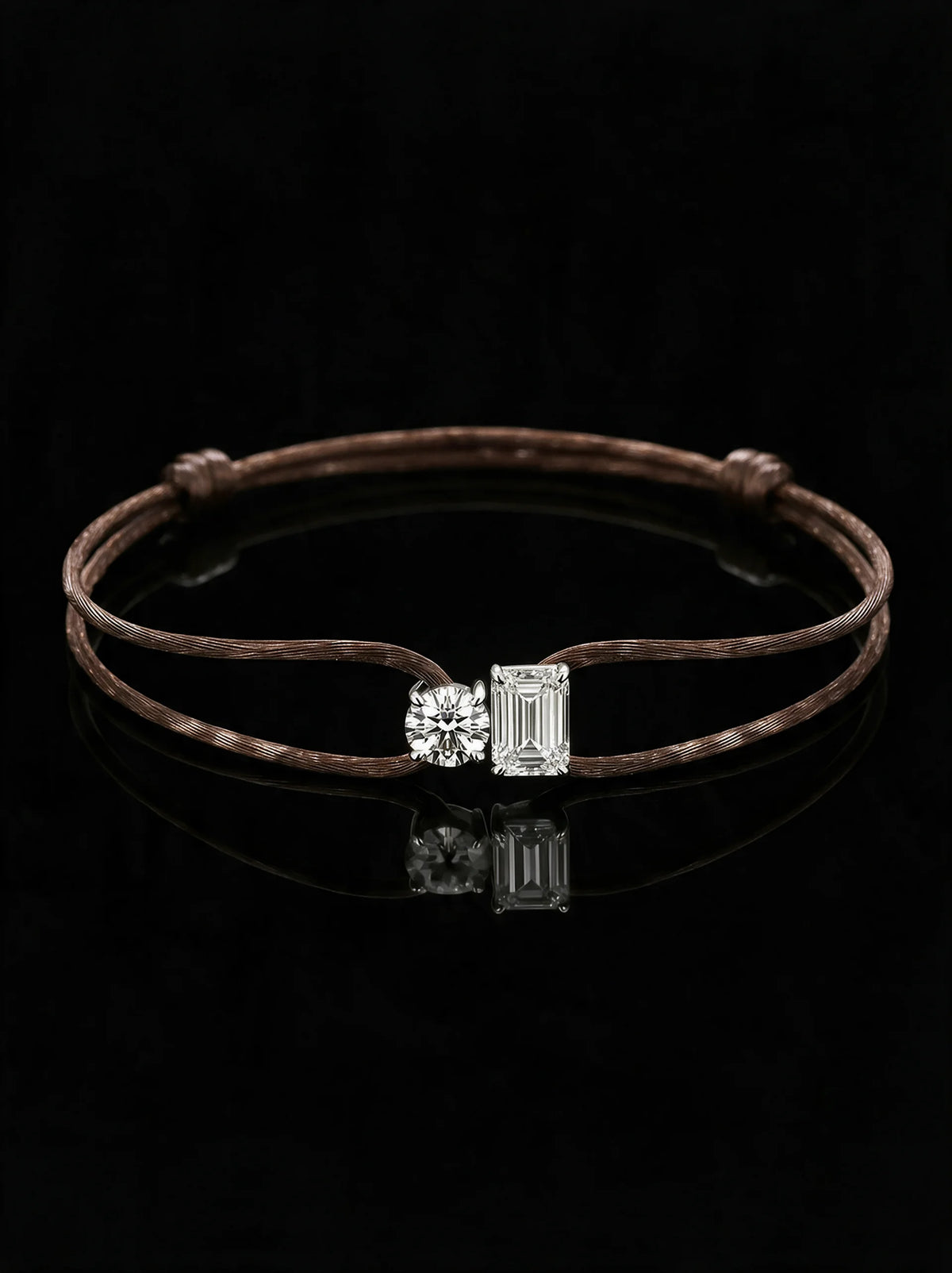 Diamond Satin Bracelet - Two Diamonds - Round & Emerald