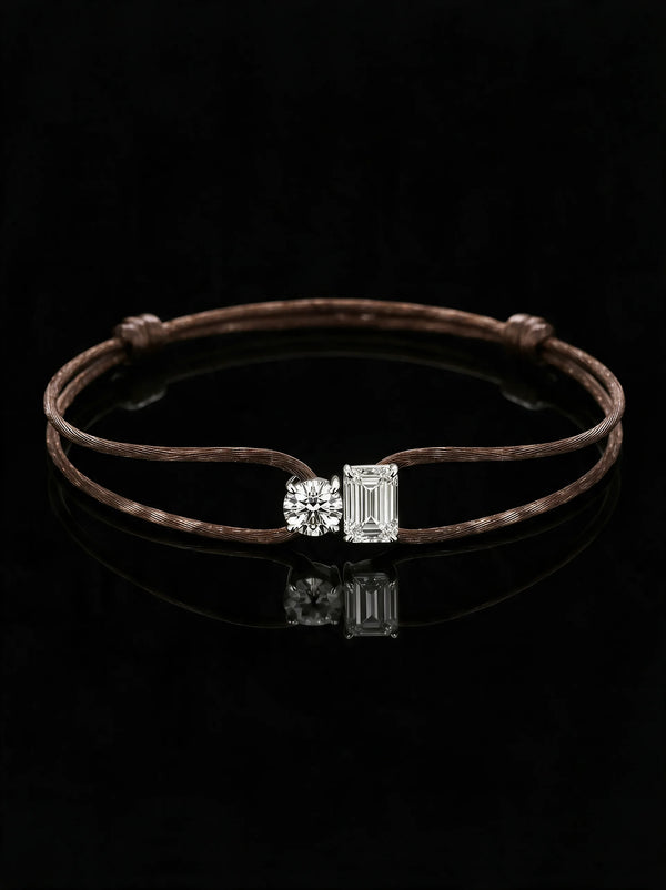 Diamond Satin Bracelet - Two Diamonds - Round & Emerald
