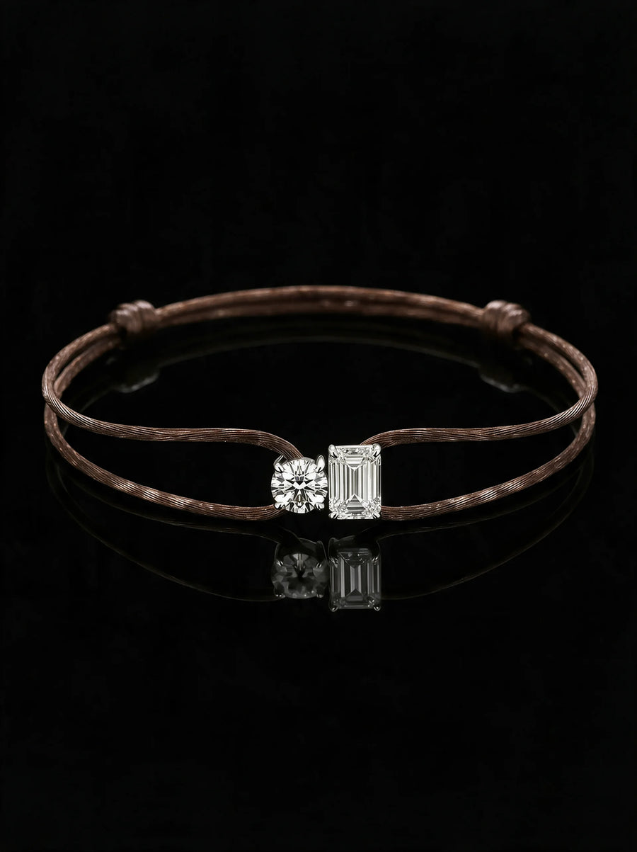 Diamond Satin Bracelet - Two Diamonds - Round & Emerald