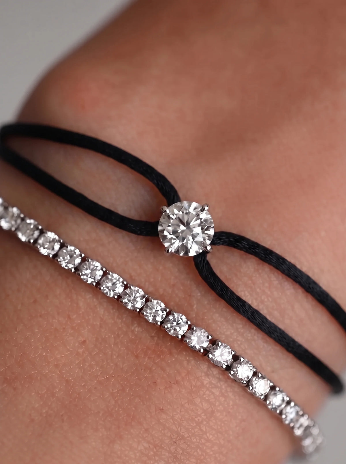 Diamond Satin Bracelet - Round, Black