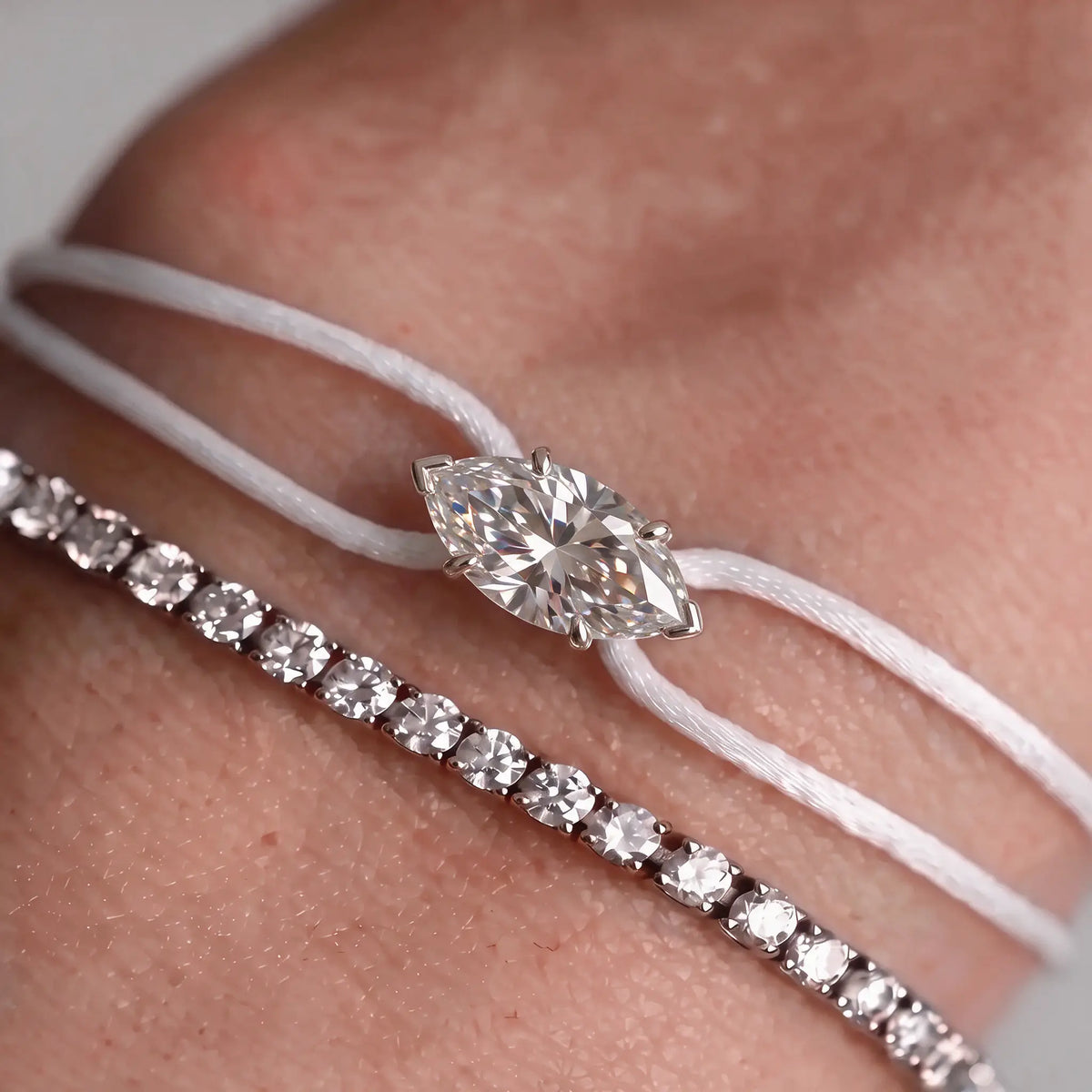 Diamond Satin Bracelet - Marquise, White